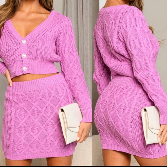 Dresses & Skirts - Pink Teddy Knitted Glam Set